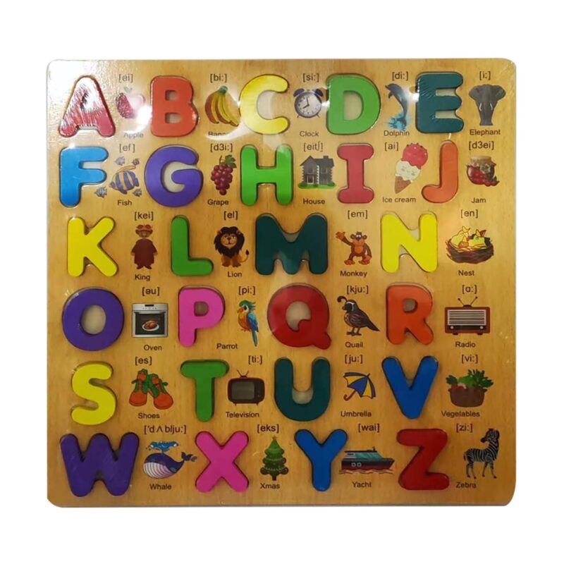 Puzzle éducatif en bois – Alphabet avec illustrations et phonétique