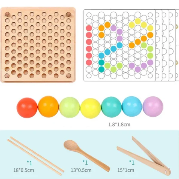 Jeu de tri et de motricité fine en bois avec perles colorées – Image 2