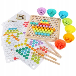 Jeu de tri et de motricité fine en bois avec perles colorées