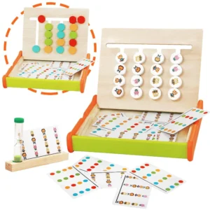 Jeu de mémoire en bois avec pions animaux et cartes modèles