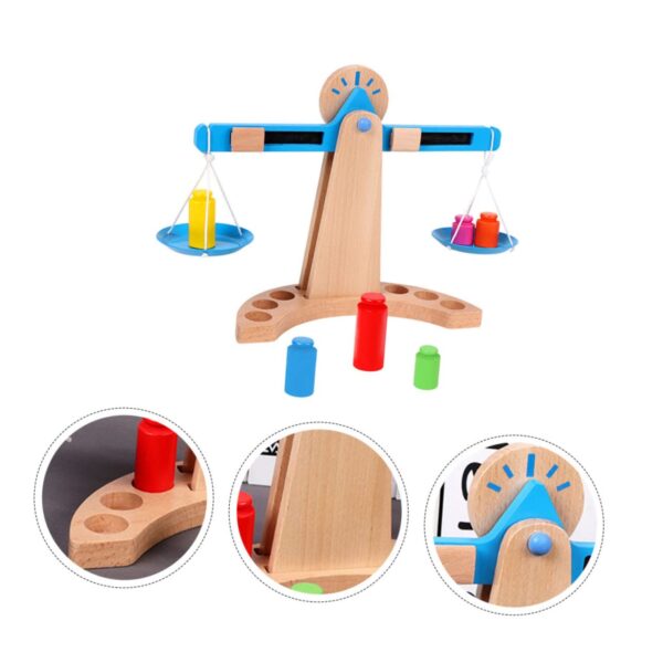 Balance éducative en bois avec 6 poids colorés – Image 2