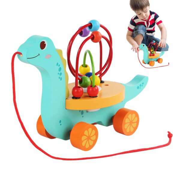 Chariot animal en bois à tirer avec labyrinthe de perles – Image 2