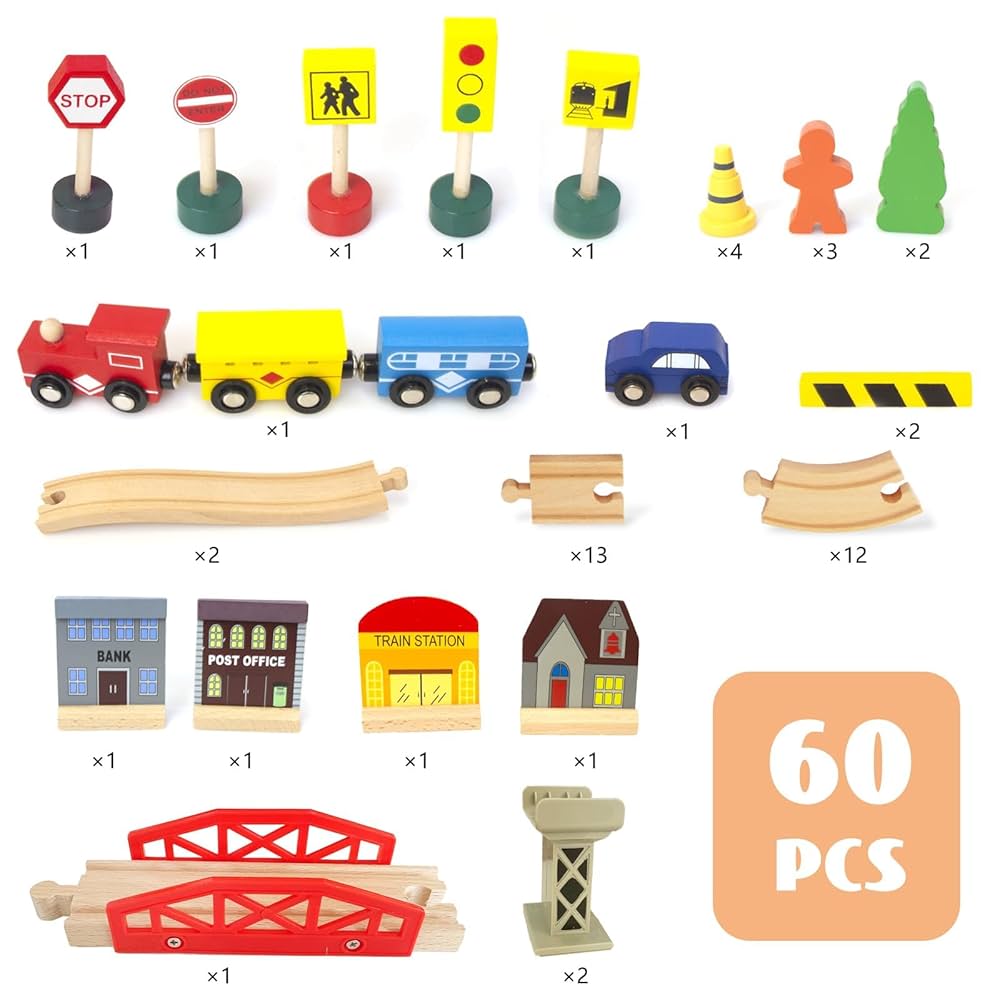 Circuit de Train Électrique en Bois avec Rails et Accessoires – Electric Train Tracks – Image 3