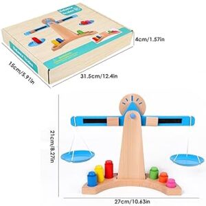 Balance éducative en bois avec 6 poids colorés