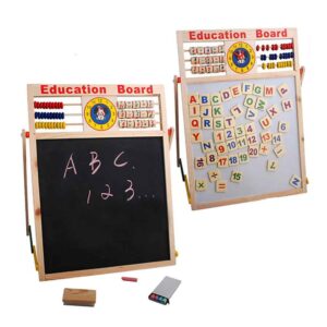 Tableau éducatif magnétique 4-en-1 avec alphabet, chiffres et horloge