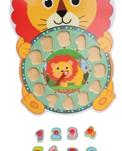 Horloge éducative en bois – Animaux & chiffres colorés