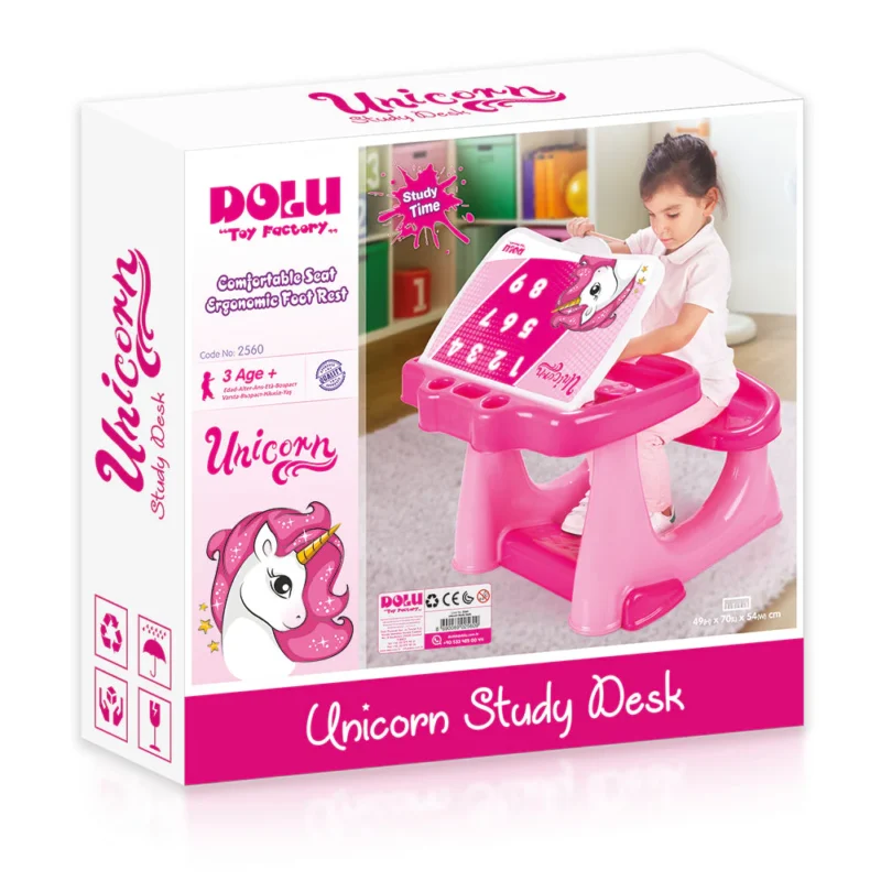 Bureau Enfant avec Tableau – Thème Licorne (Rose)