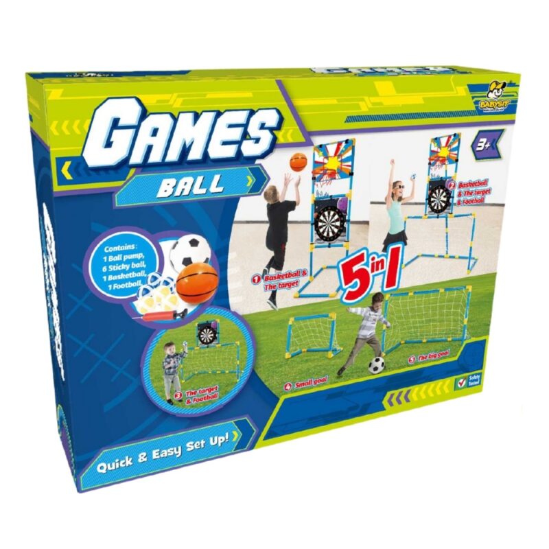 Jeu Sportif Enfant 5 en 1 – Football, Basketball & Cible