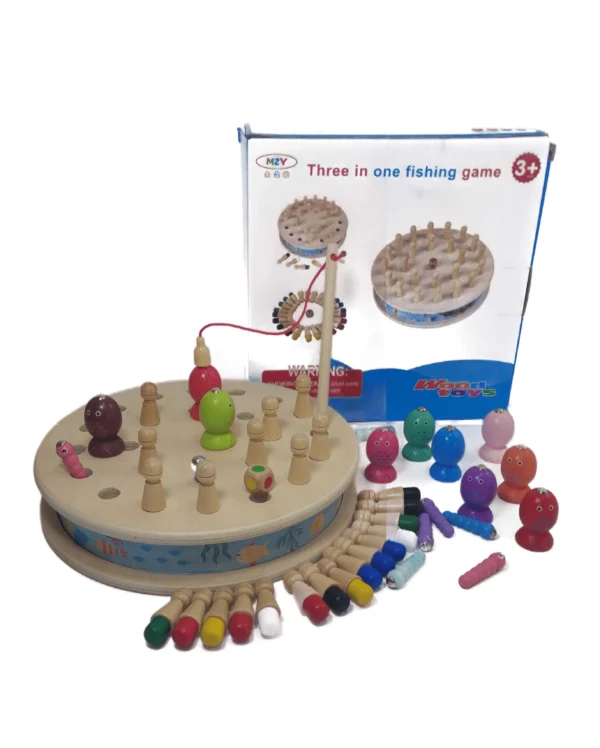 Jeu de pêche magnétique 3 en 1 en bois éducatif
