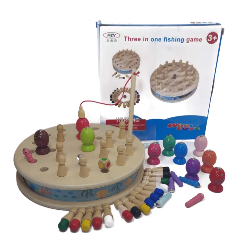 Jeu de pêche magnétique 3 en 1 en bois éducatif
