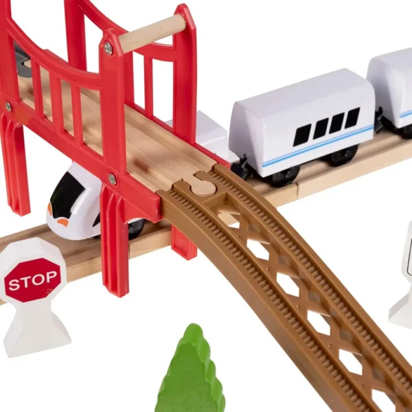 Circuit de Train en Bois avec Accessoires – Wooden Track for Motor Cars – Image 5