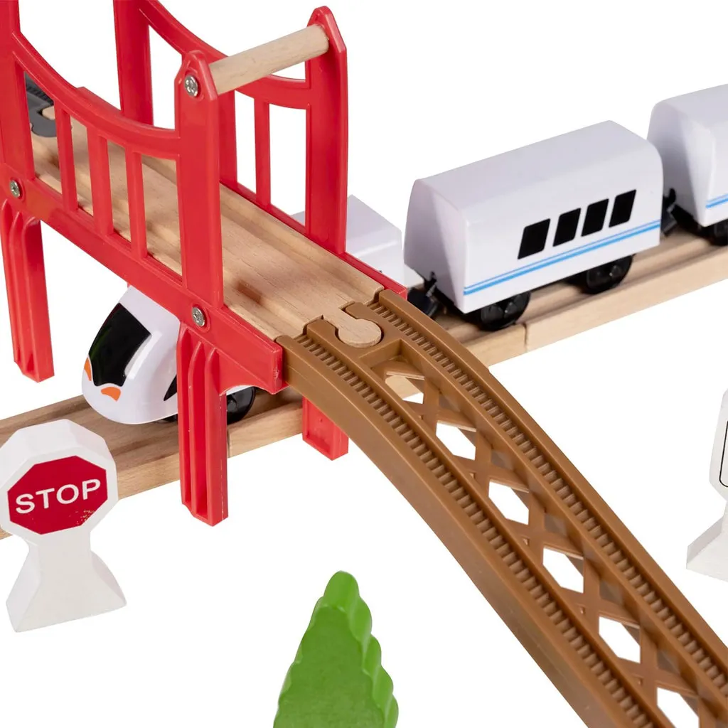 Circuit de Train en Bois avec Accessoires – Wooden Track for Motor Cars – Image 5
