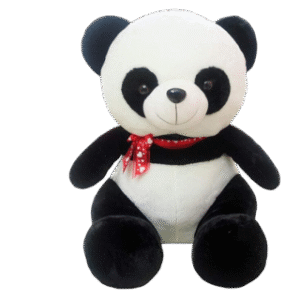 Peluche Panda Noir & Blanc avec Nœud Rouge – Douce et Câline