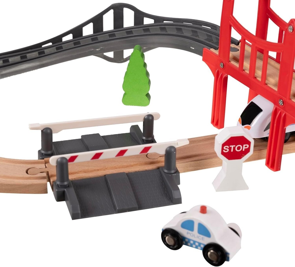 Circuit de Train en Bois avec Accessoires – Wooden Track for Motor Cars – Image 4