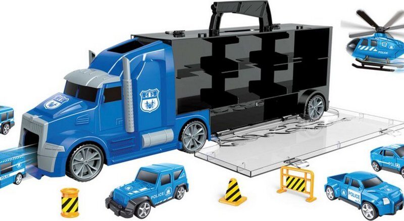 Camion de transport Police avec véhicules et hélicoptère – Set d’intervention complet