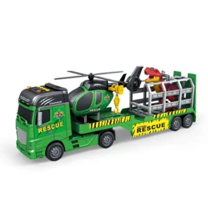 Camion de secours avec hélicoptère et cage à dinosaures – Set d’aventure pour enfants