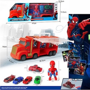 Camion transporteur Super-Héros avec figurine et mini voitures – Set Spider Hero