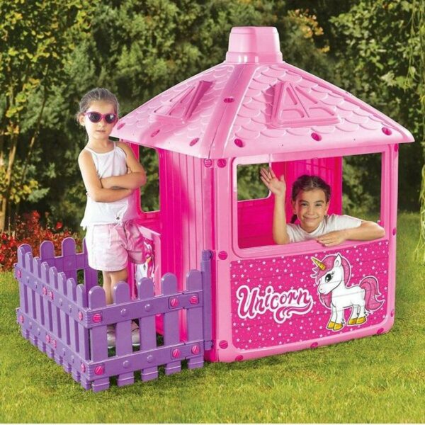 Maison de jeu enfant “Unicorn House” – Cabane rose avec clôture – Image 2