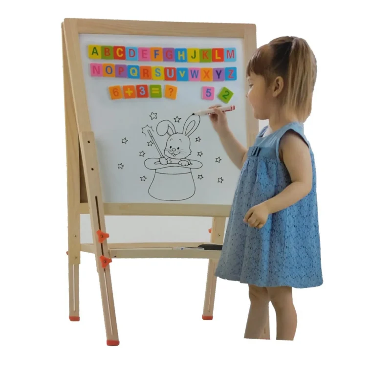 Chevalet Éducatif Magnétique 2-en-1 – Bois Premium