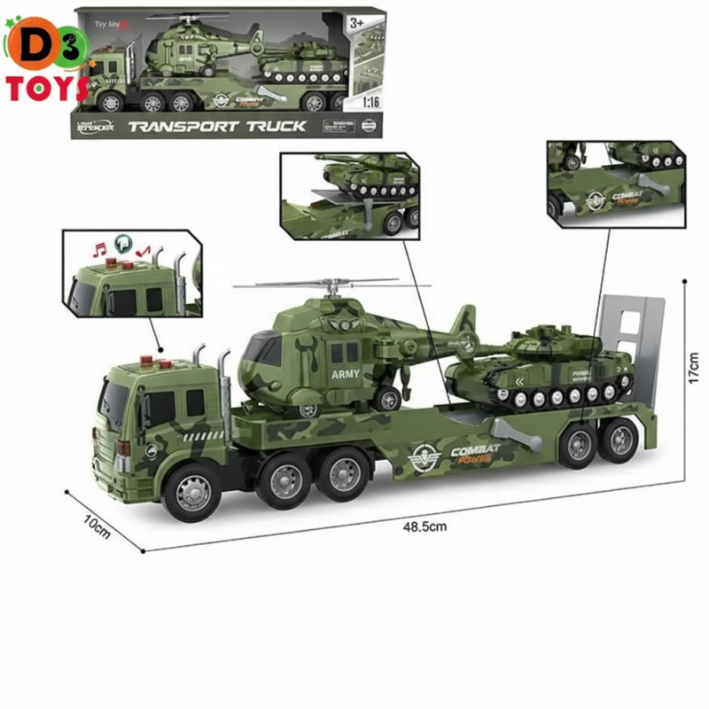 Camion Transporteur Militaire 1:16 – Set Hélicoptère + Char d’Assaut