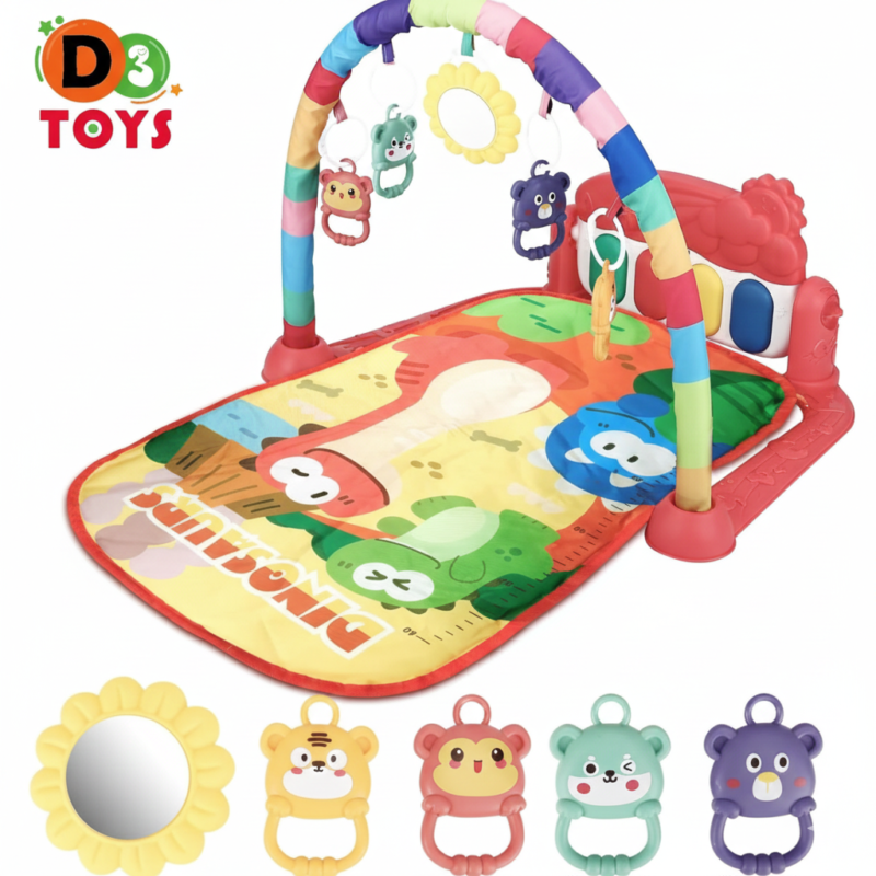 Tapis d’éveil bébé musical avec arche, piano et jouets suspendus