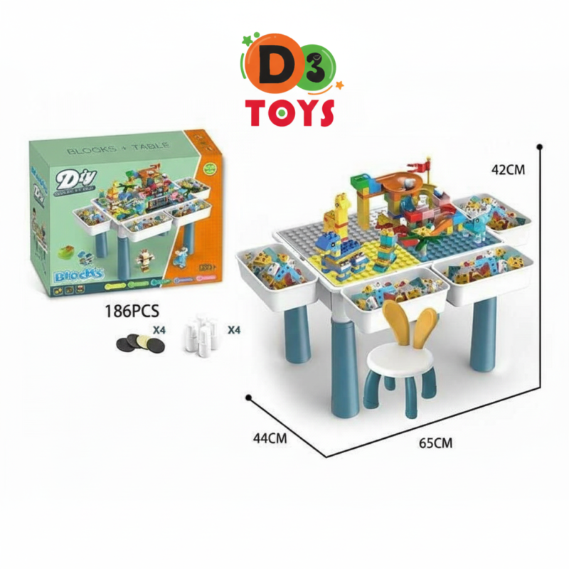 Table de Construction Multifonction avec Blocs – 186 Pièces