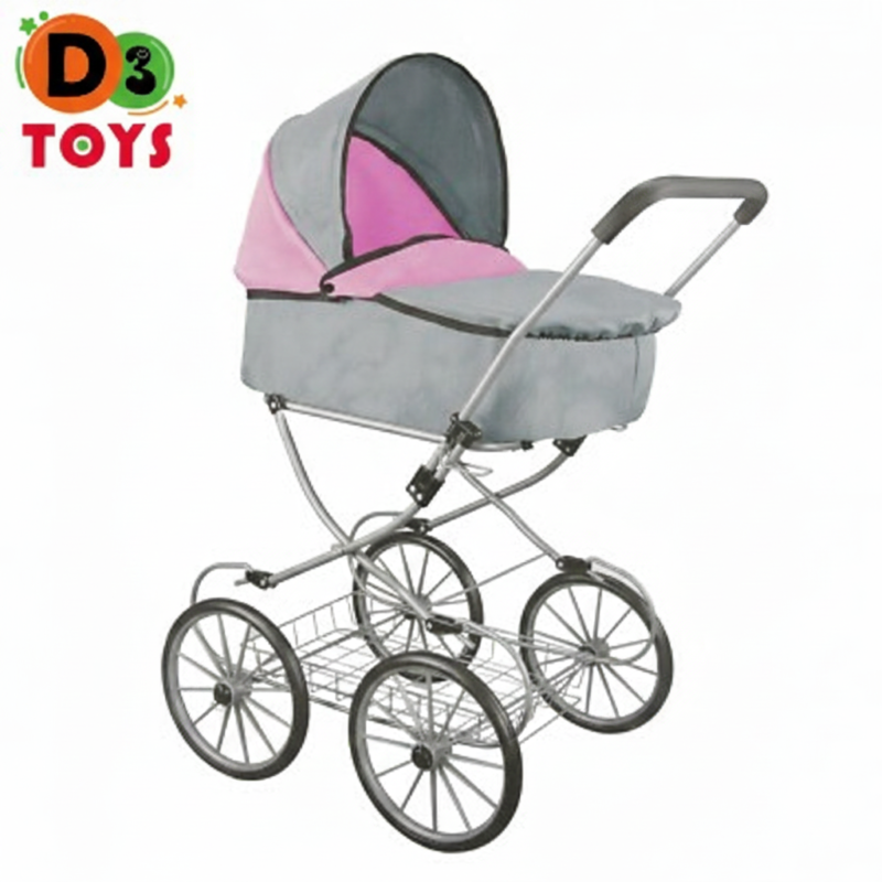 Poussette Classique pour Poupon – Gris & Rose