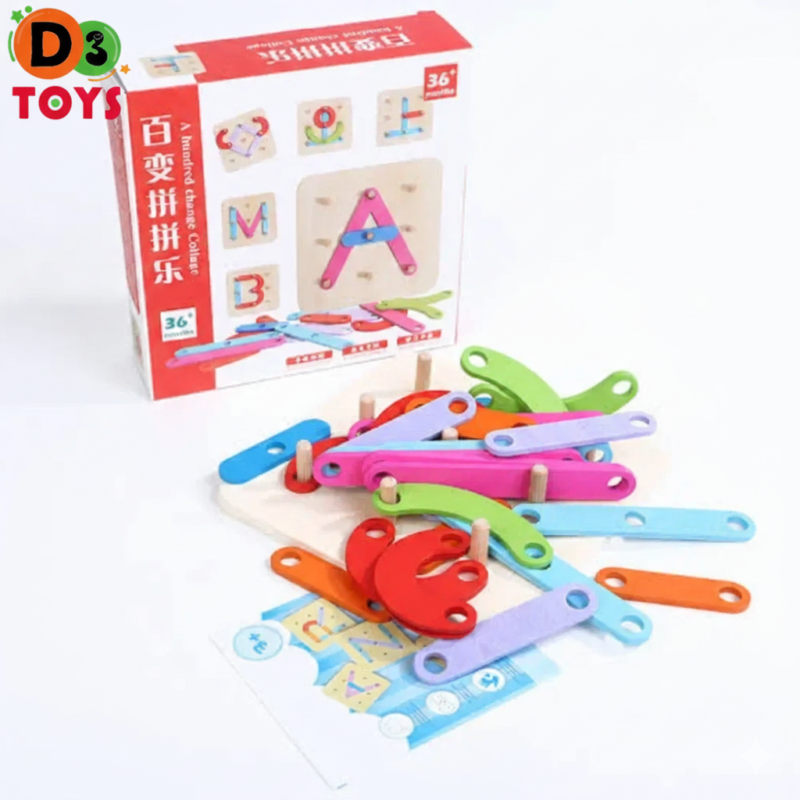 Jeu Éducatif Alphabet en Bois – Construction Lettres & Chiffres
