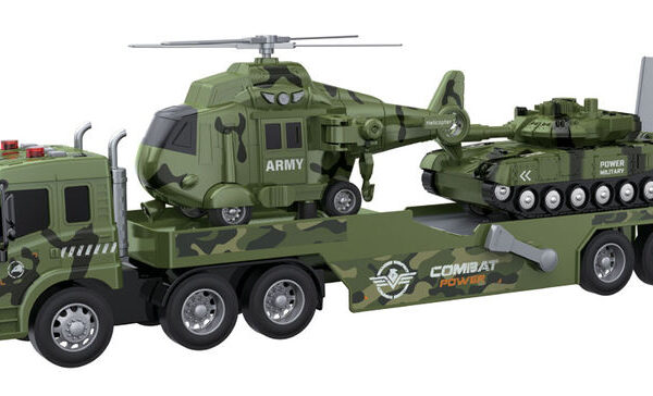 Camion Transporteur Militaire 1:16 – Set Hélicoptère + Char d’Assaut