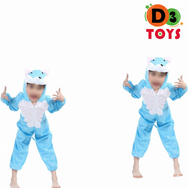 Déguisement Chat Bleu Enfant – Combinaison Animal Kawaii avec Capuche