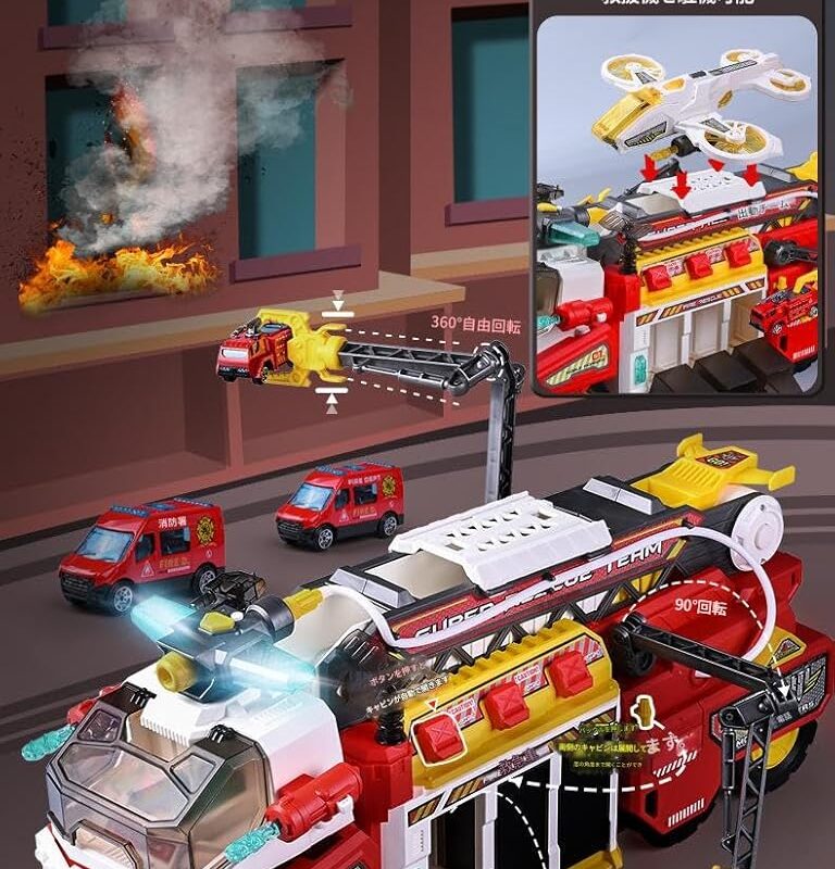 Camion Caserne de Pompiers 6-en-1 avec Véhicules et Hélicoptère