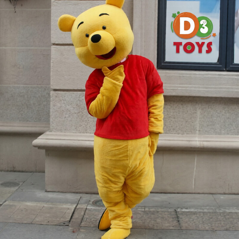 Costume Déguisement Winnie the Pooh – Combinaison Mascotte Jaune et Rouge pour Fêtes et Animations