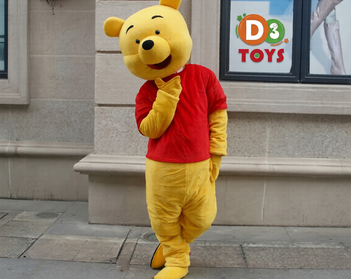Costume Déguisement Winnie the Pooh – Combinaison Mascotte Jaune et Rouge pour Fêtes et Animations