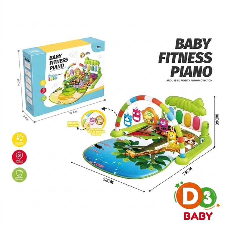 Tapis d’Éveil Baby Fitness Piano avec Arche et Jouets Suspendus – 18 Mois+