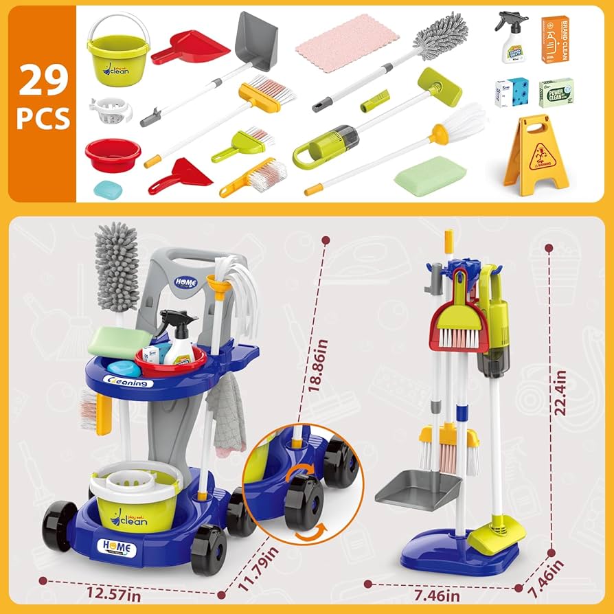 Chariot de Ménage Enfant 29 Pièces – Kit Nettoyage Complet avec Accessoires – Image 2