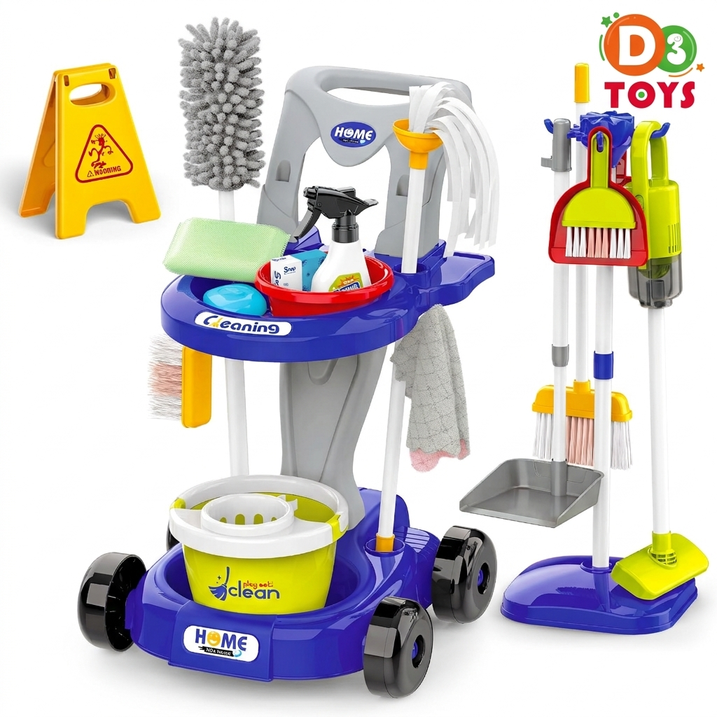 Chariot de Ménage Enfant 29 Pièces – Kit Nettoyage Complet avec Accessoires