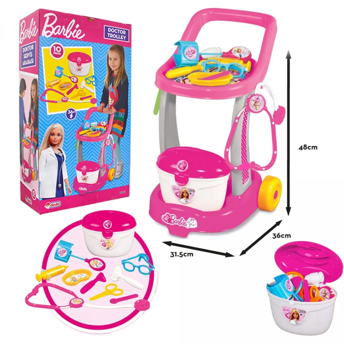 Chariot Docteur Barbie pour Enfant – Kit Médical Jouet avec Accessoires et Roulette – Image 3