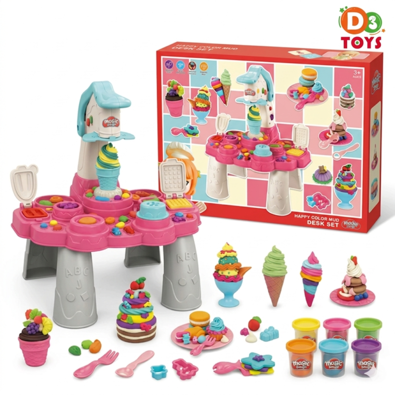 Kit Pâte à Modeler Enfant – Machine Glace & Dessert avec Accessoires – Jeu Créatif DIY