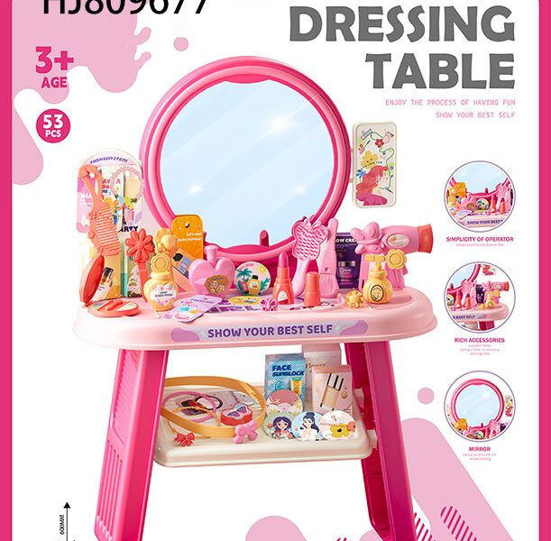 Coiffeuse Enfant avec Miroir & Accessoires – Table de Maquillage Jouet Complète avec Sèche-Cheveux