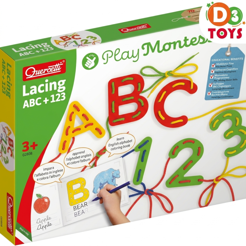 Jeu Éducatif Montessori Lacing ABC + 123 – Apprentissage Lettres et Chiffres pour Enfants 3 Ans+