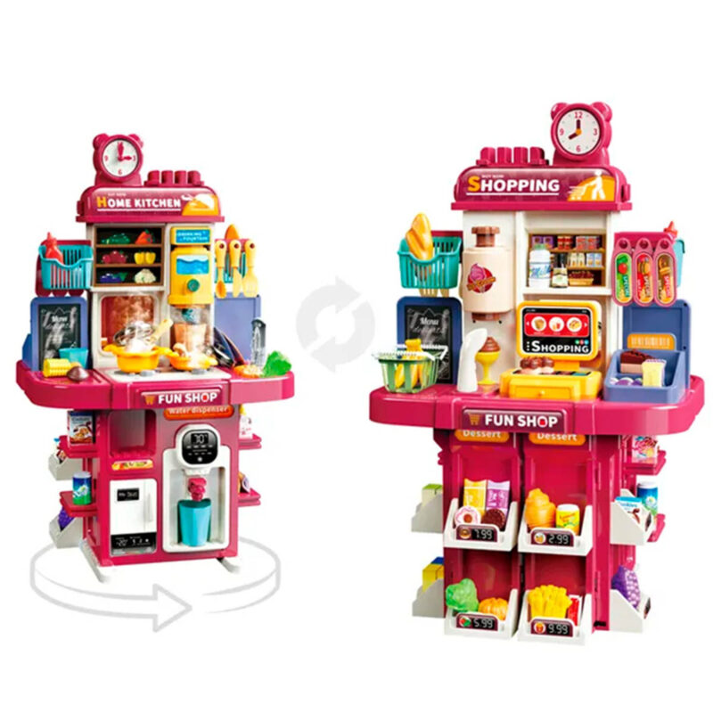 Cuisine et Supermarché 2-en-1 pour Enfants – Jeu de Rôle Multifonction avec 83 Accessoires