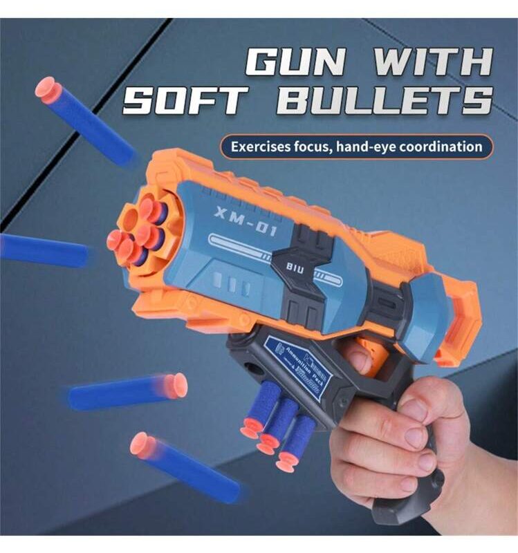 Pistolet Lance-Fléchettes en Mousse XM-01 – Blaster avec Barillet Rotatif et Fléchettes Souples