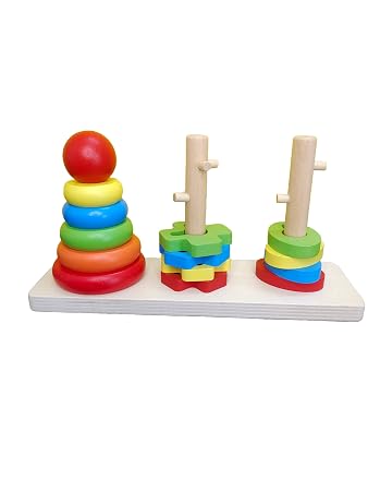 Tour de Tri en Bois Montessori 3 Colonnes – Jeu Éducatif d'Empilage et de Formes dès 3 Ans