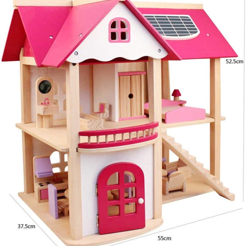 Maison de Poupée en Bois 3 Étages avec Meubles – Maison de Jeu pour Enfant
