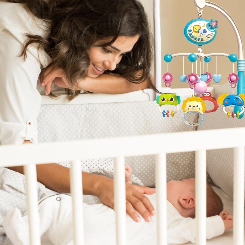 Mobile Musical Bébé avec Télécommande – Projecteur et Jouets Suspendus