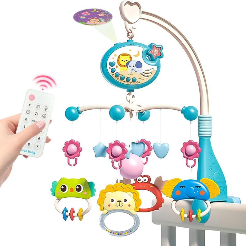 Mobile Musical Bébé avec Télécommande – Projecteur et Jouets Suspendus
