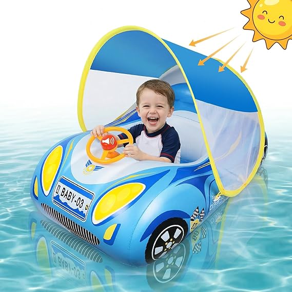 Voiture Gonflable Bébé avec Pare-Soleil – Flotteur Piscine