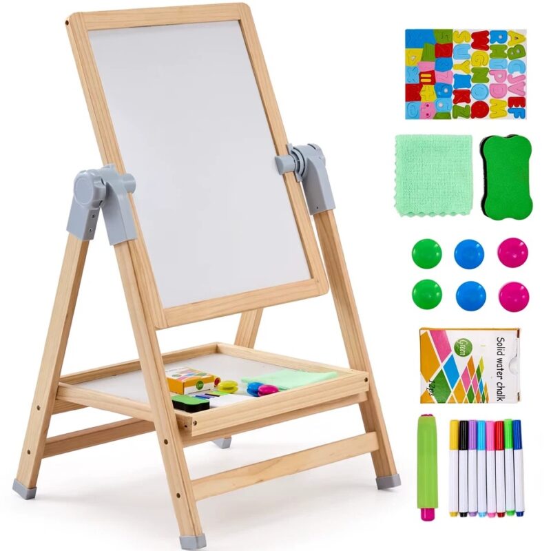 Tableau Éducatif 3 en 1 pour Enfant – Ardoise Magnétique, Tableau Blanc et Craie